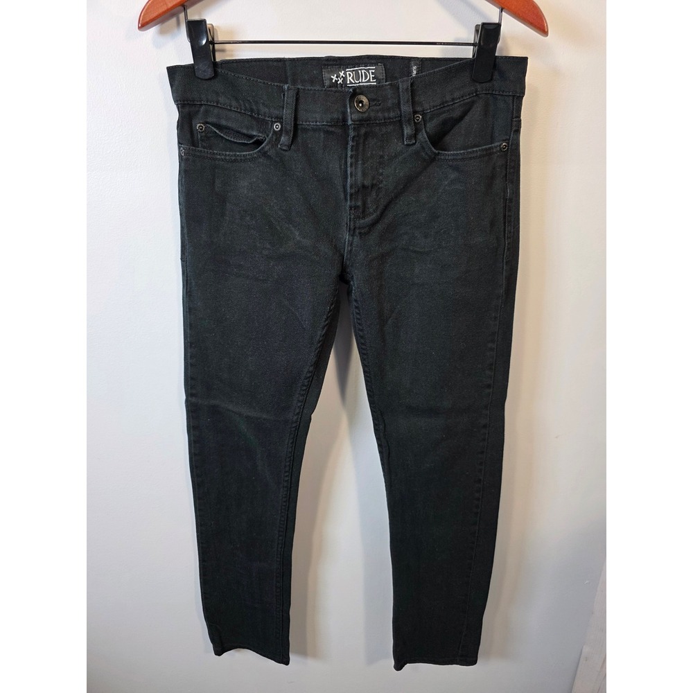 XXX Rude Mens Super Skinny Black Denim Jeans 28x30 Stretch Punk Zip Fly
